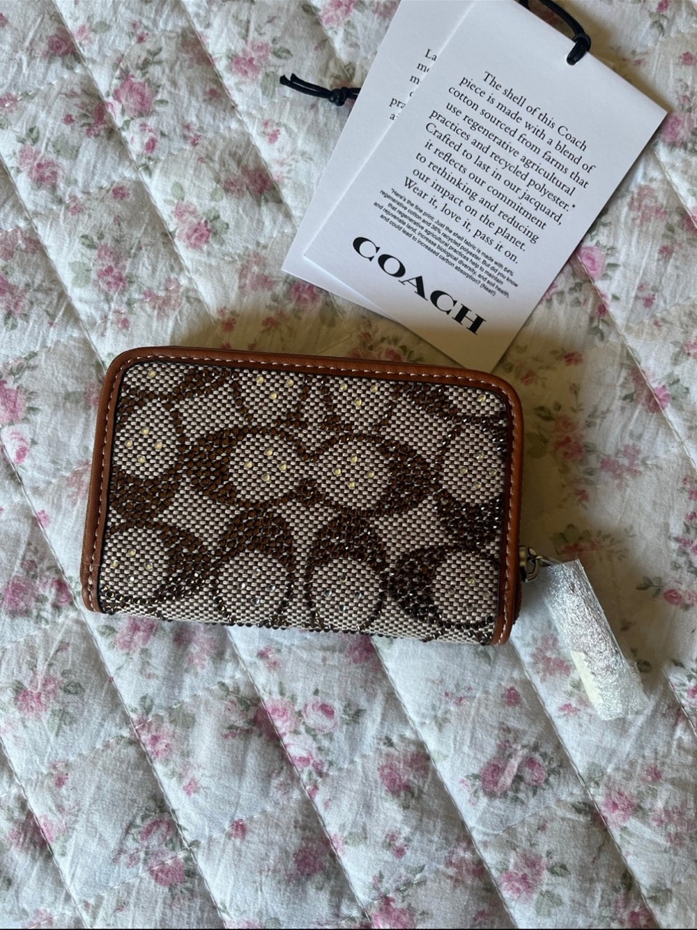 Coach Crystal Signature Zip Around Card Case Wallet